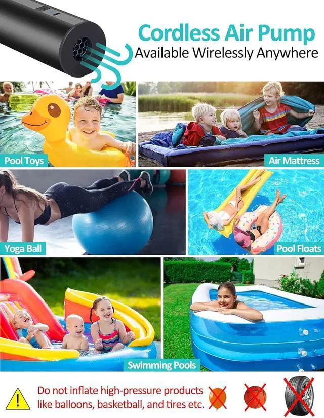 Alt view image 5 of 7 - Electric Air Pump for Inflatables- 2×2000mAH Rechargeable Battery Powered Air Mattress Pump- Cordless Portable Air Pump, Quick-Fill Inflator Pump for Camping Air Mattress Bed, Pool Floats Toys, Boats
