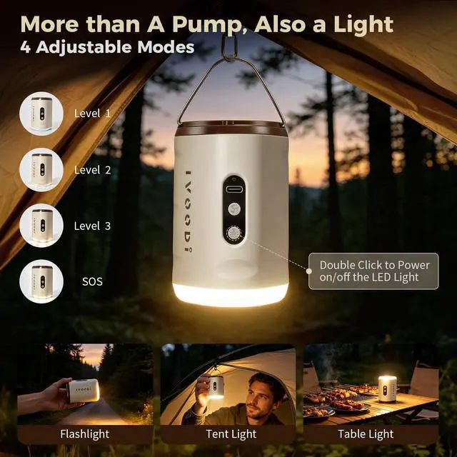 Alt view image 5 of 7 - Portable Air Pump for Inflatables, 8000kPa Rechargeable, 5 Nozzles