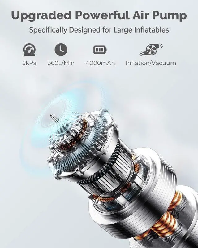 Alt view image 2 of 7 - Portable Air Pump for Inflatables, 4000mAh Ultra Fast Air Mattress Pump
