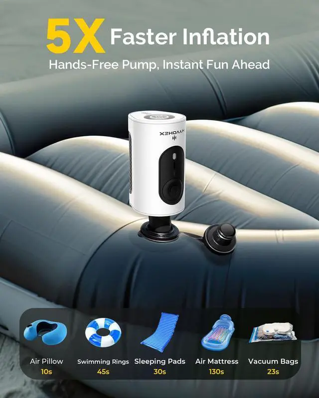 Alt view image 3 of 7 - Portable Air Pump for Inflatables, 4000mAh Ultra Fast Air Mattress Pump