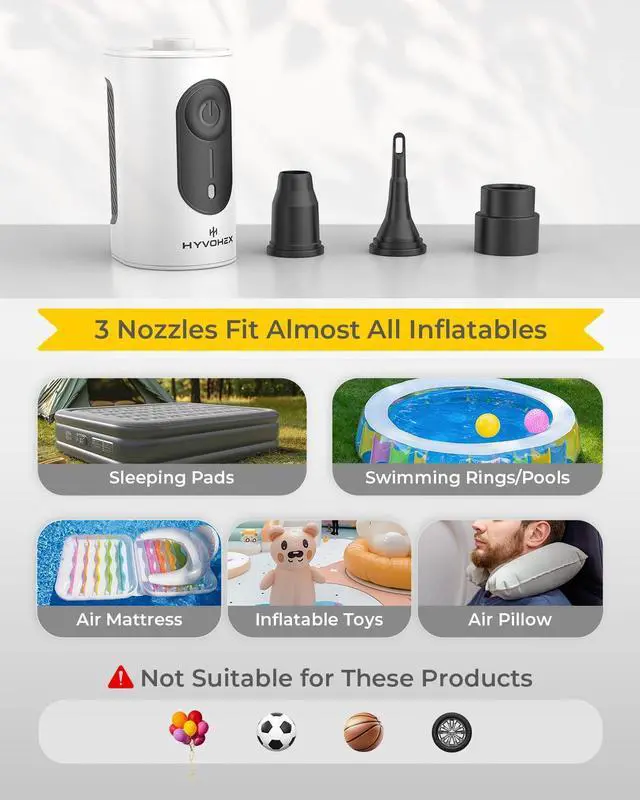 Alt view image 5 of 7 - Portable Air Pump for Inflatables, 4000mAh Ultra Fast Air Mattress Pump