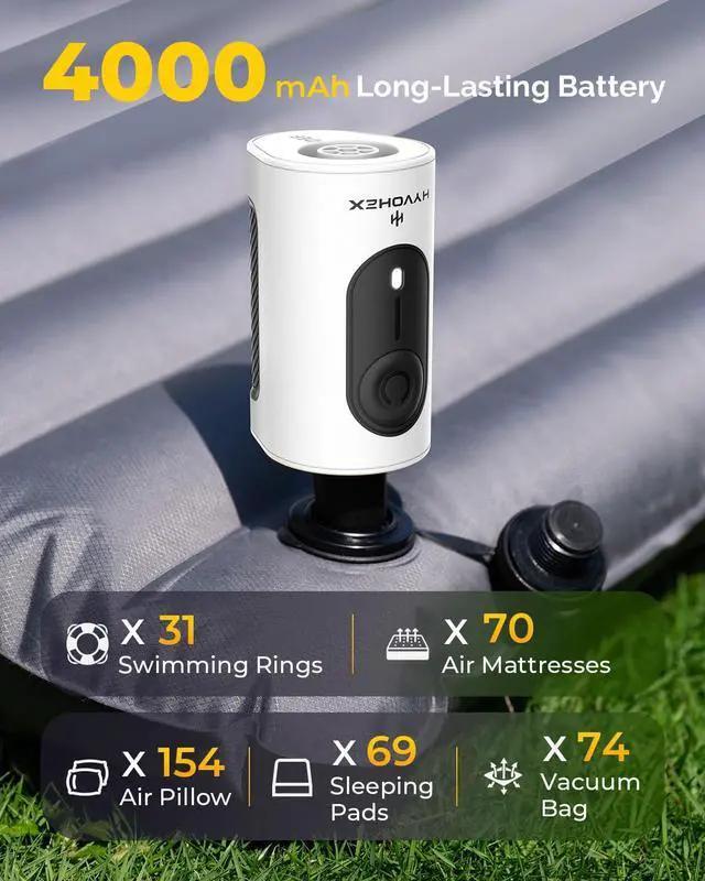 Alt view image 4 of 7 - Portable Air Pump for Inflatables, 4000mAh Ultra Fast Air Mattress Pump