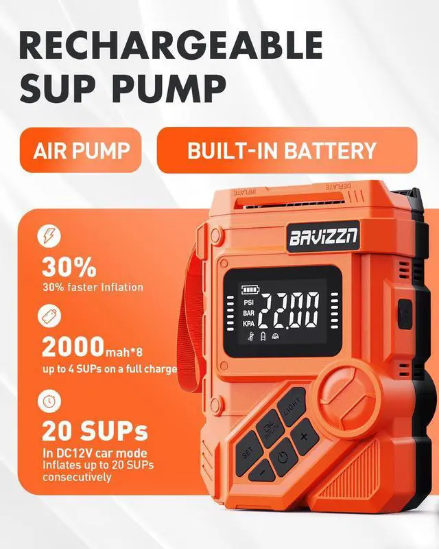 Alt view image 2 of 7 - 59.2Wh Rechargeable SUP Pump, 22PSI Electric Paddle Board Pump