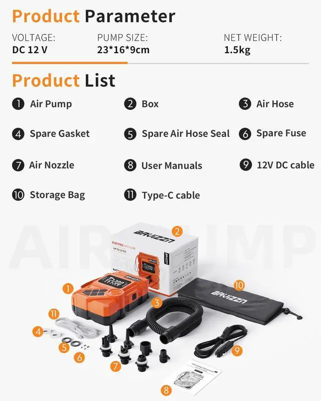 Alt view image 7 of 7 - 59.2Wh Rechargeable SUP Pump, 22PSI Electric Paddle Board Pump
