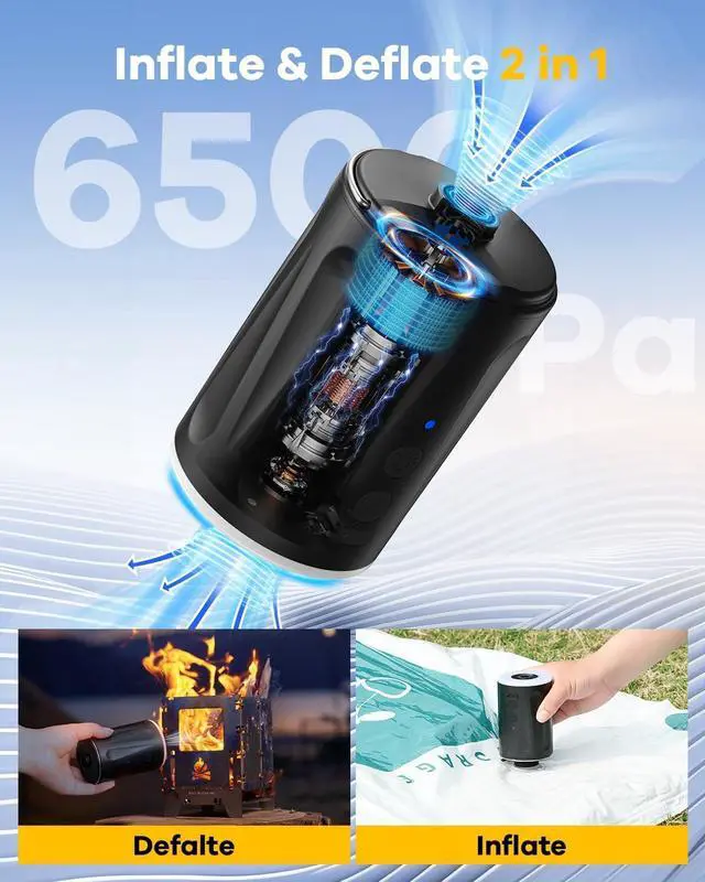 Alt view image 2 of 7 - Electric Air Pump,Rechargeable Paddle Board Air Mattress Pump Battery Powered Air Pump with Camping Light,4 Nozzles for Air Mattress Beds, Swimming Ring, Pool Floats/Toys