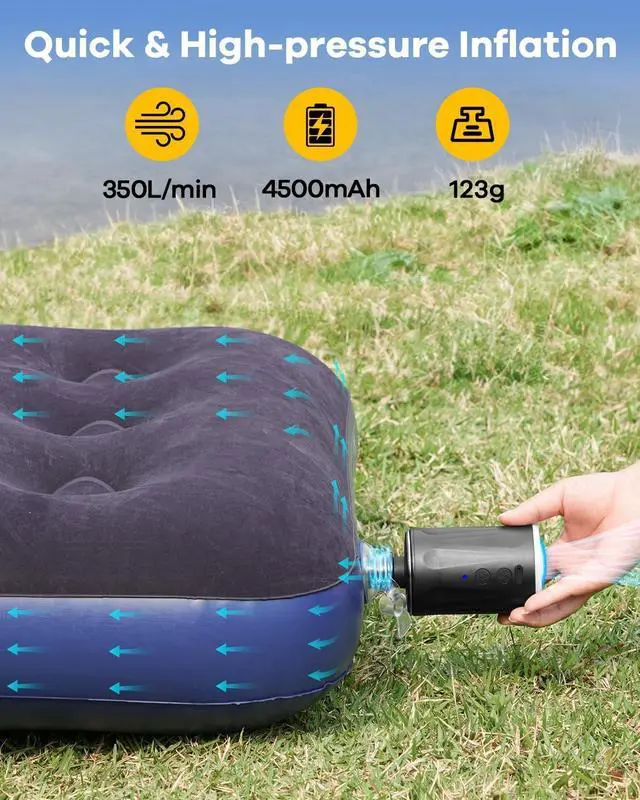 Alt view image 7 of 7 - Electric Air Pump,Rechargeable Paddle Board Air Mattress Pump Battery Powered Air Pump with Camping Light,4 Nozzles for Air Mattress Beds, Swimming Ring, Pool Floats/Toys