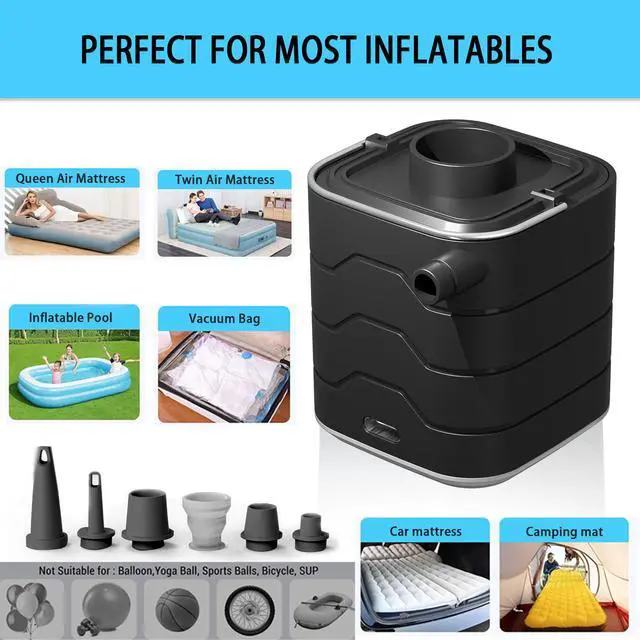 Alt view image 3 of 6 - Air Pump for Inflatables, Portable Electric Air Pump with 1800 mAh Battery, 4X Quick Inflator & Deflator, 720 L/min Pump for Air Mattress, Pool Floats, Vacuum Storage Bags