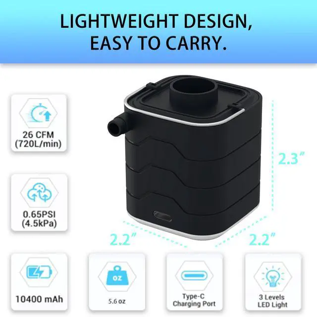 Alt view image 2 of 6 - Air Pump for Inflatables, Portable Electric Air Pump with 1800 mAh Battery, 4X Quick Inflator & Deflator, 720 L/min Pump for Air Mattress, Pool Floats, Vacuum Storage Bags