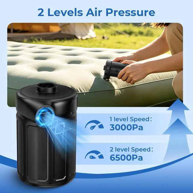 Alt view image 4 of 7 - Portable Air Pump for Inflatables, Air Mattress Pump 6000mAh Rechargeable,2026 Upgraded Metal Blades,4 Air Nozzles,Inflate Deflate for Camping Gear Pool Floats Air Bed