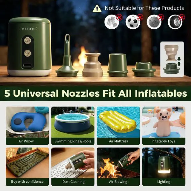Alt view image 3 of 7 - Portable Air Pump for Inflatables, 4500kPa Rechargeable, 4 Nozzles