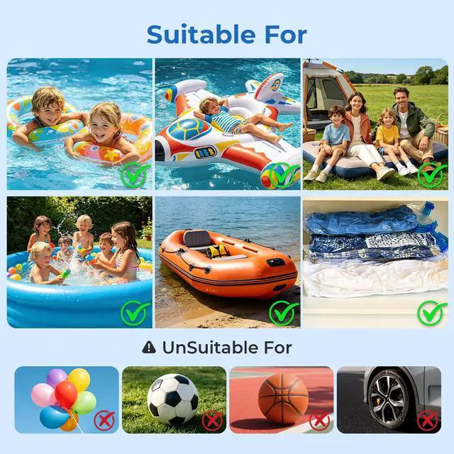 Alt view image 7 of 7 - Portable Air Pump for Inflatables, Air Mattress Pump 6000mAh Rechargeable,2026 Upgraded Metal Blades,4 Air Nozzles,Inflate Deflate for Camping Gear Pool Floats Air Bed