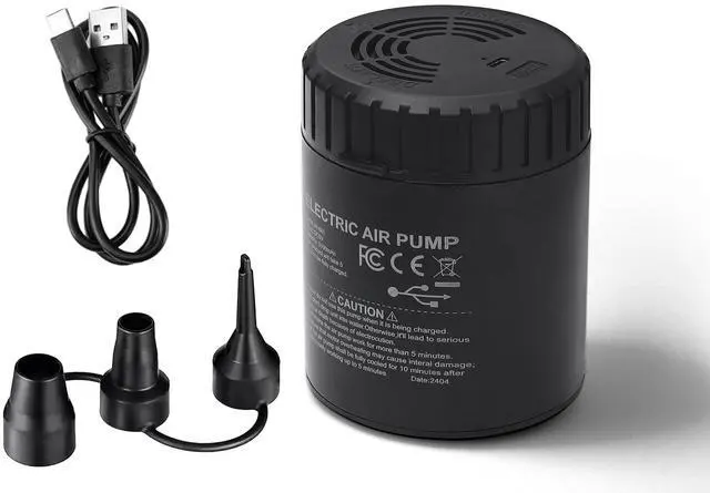 Main image of Portable Air Pump with 5000mAh Battery, Type-C Rechargeable Quick-Fill Air Mattress Pump with 3 Nozzles, Perfect Inflator/Deflator Pumps for Outdoor Camping, Pool Toys, Boats, Swimming Ring