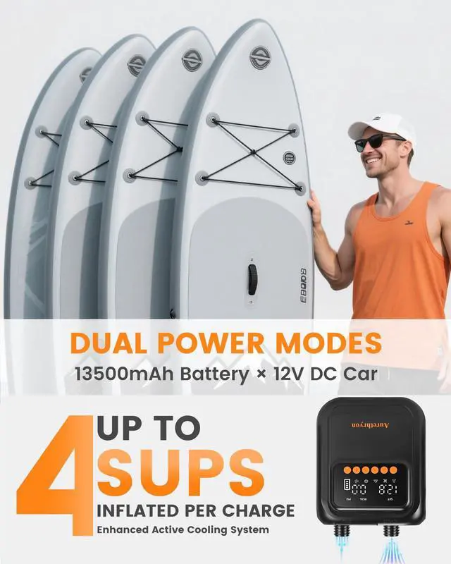 Alt view image 3 of 7 - Rechargeable Electric Paddle Board Pump - 20PSI Portable 13500mAh Battery USB-C SUP Air Pump with 50% Faster Inflation for Inflatables, Kayaks, Tents, Boats, Pool (Black-13500mAh Battery)