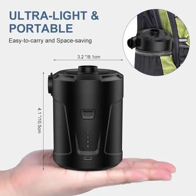 Alt view image 3 of 7 - Electric Air Pump for Inflatables 5200mAh Air Mattress Pump Rechargeable Portable Mini Inflator/Deflator Pumps for Outdoor Camping, Inflatable Cushions, Air Mattress Beds, Swimming Ring Pool Toys