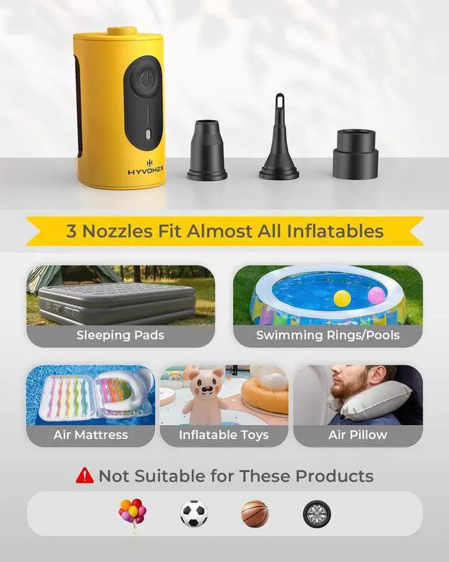 Alt view image 5 of 7 - Portable Air Pump for Inflatables, 4000mAh Ultra Fast Air Mattress Pump