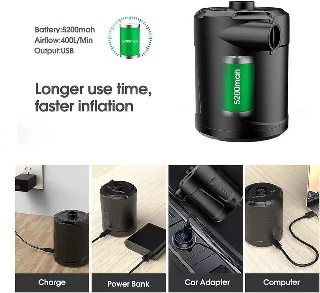 Alt view image 2 of 7 - Electric Air Pump for Inflatables 5200mAh Air Mattress Pump Rechargeable Portable Mini Inflator/Deflator Pumps for Outdoor Camping, Inflatable Cushions, Air Mattress Beds, Swimming Ring Pool Toys