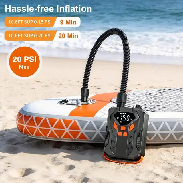 Alt view image 2 of 7 - Rechargeable 20PSI Electric Paddle Board Pump, Inflation & Deflation