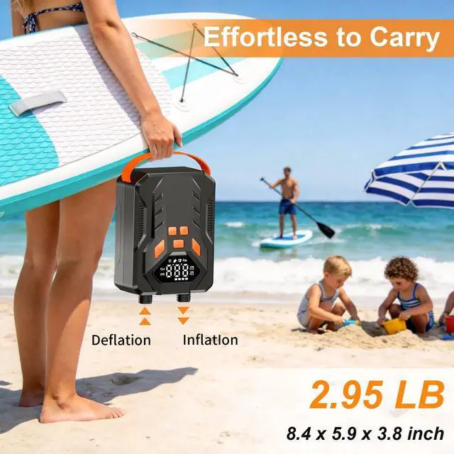 Alt view image 6 of 7 - Rechargeable 20PSI Electric Paddle Board Pump, Inflation & Deflation
