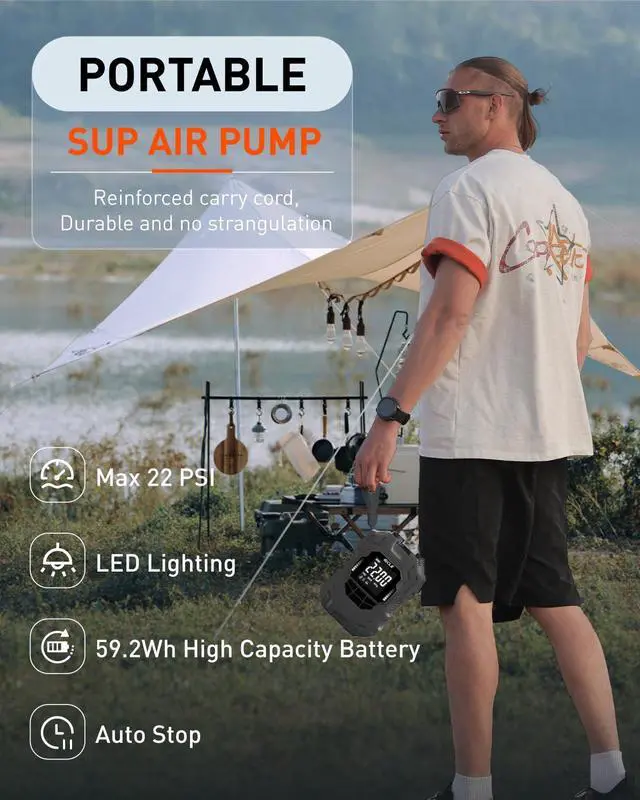Alt view image 2 of 7 - 22PSI Electric SUP Pump, Rechargeable Paddle Board Pump