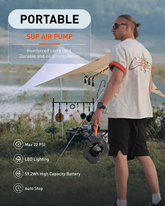 Alt view image 7 of 7 - 22PSI Electric SUP Pump, Rechargeable Paddle Board Pump
