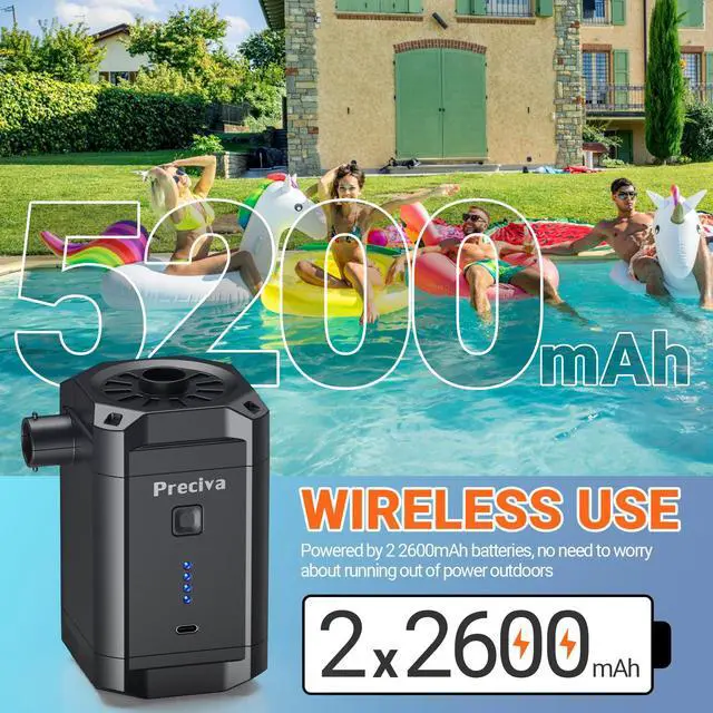 Alt view image 6 of 7 - Electric Air Pump for Inflatables, 4kPa Portable Air Pump with 3 Nozzles, 5200mAh Rechargeable Battery, USB Fast Charging for Air Mattress, Pool Floats, Swimming Rings