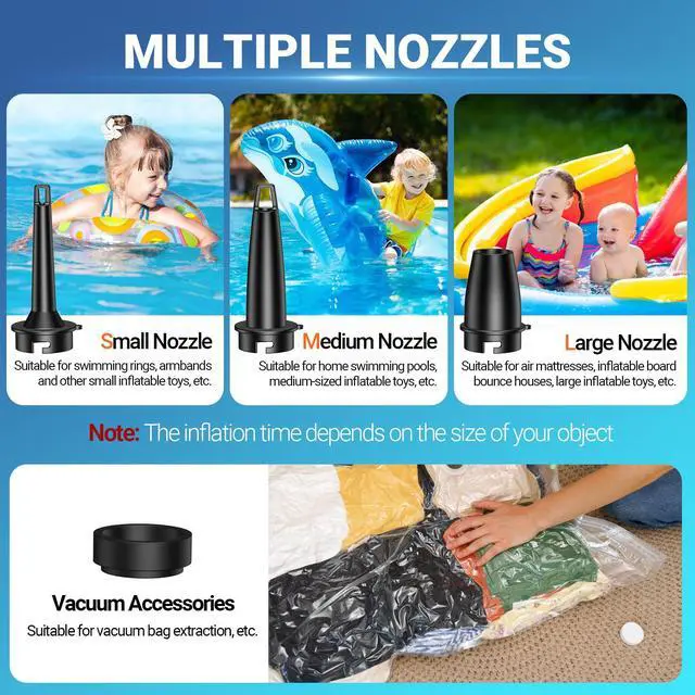 Alt view image 3 of 7 - Electric Air Pump for Inflatables, 4kPa Portable Air Pump with 3 Nozzles, 5200mAh Rechargeable Battery, USB Fast Charging for Air Mattress, Pool Floats, Swimming Rings