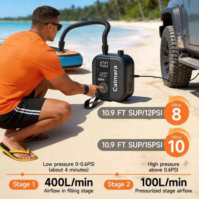 Alt view image 6 of 7 - B1 Electric Paddle Board Pump,Rechargeable 10000mAh Cordless/12V DC 22 PSI High Pressure SUP Pump,Inflation & Deflation,Auto-Off for Stand Up Surfing Kite,Tent,Boat Gift for Men