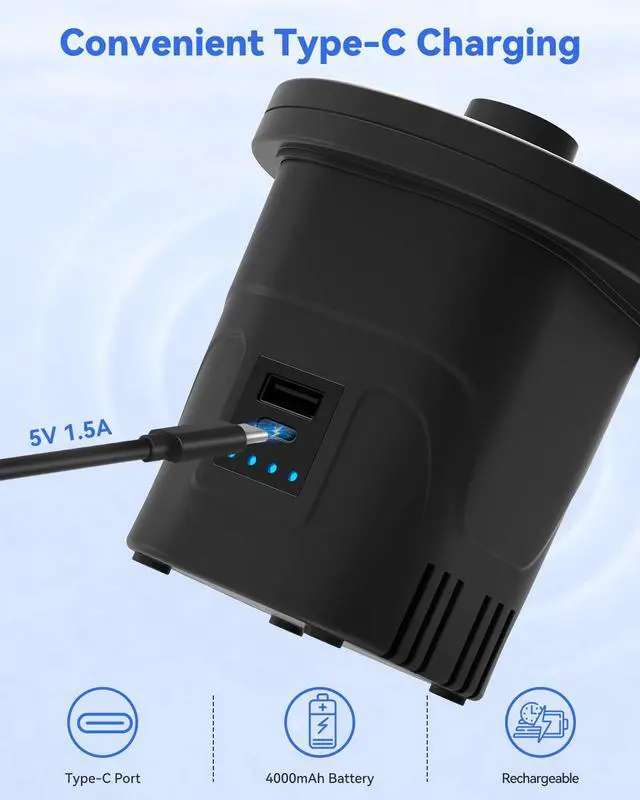Alt view image 5 of 7 - 4000mAh Rechargeable Air Pump for Inflatables Ultra Fast Inflator