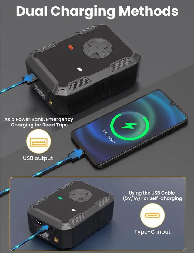 Alt view image 3 of 7 - Cordless Tire Inflator Portable Air Compressor Air Pump for Car Tire