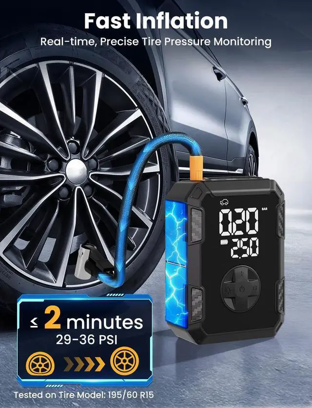 Alt view image 2 of 7 - Cordless Tire Inflator Portable Air Compressor Air Pump for Car Tire