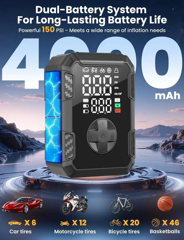 Alt view image 4 of 7 - Cordless Tire Inflator Portable Air Compressor Air Pump for Car Tire