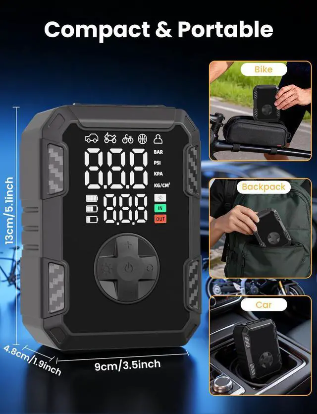 Alt view image 7 of 7 - Cordless Tire Inflator Portable Air Compressor Air Pump for Car Tire