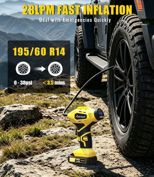 Alt view image 2 of 7 - 20V Rechargeable Cordless Tire Inflator Portable Air Compressor