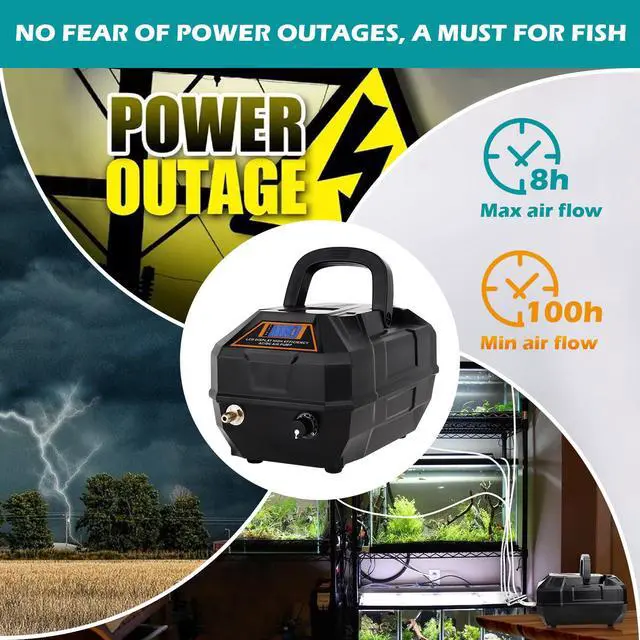 Alt view image 4 of 6 - Rechargeable Aquarium Pond Air Pump, Powerful Quiet Commercial Tank Air Pump with Hose Air Stone Check Valve Adjustable Flow 4-outlets Diverter Valve for Fishing Yacht/Power Outages/Hydroponic