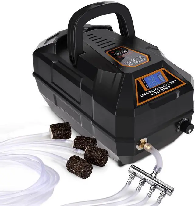 Main image of Rechargeable Aquarium Pond Air Pump, Powerful Quiet Commercial Tank Air Pump with Hose Air Stone Check Valve Adjustable Flow 4-outlets Diverter Valve for Fishing Yacht/Power Outages/Hydroponic