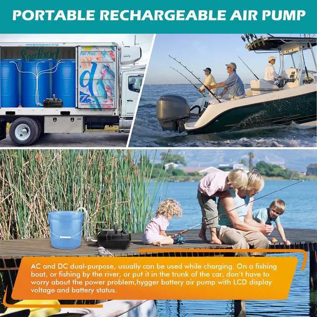 Alt view image 3 of 6 - Rechargeable Aquarium Pond Air Pump, Powerful Quiet Commercial Tank Air Pump with Hose Air Stone Check Valve Adjustable Flow 4-outlets Diverter Valve for Fishing Yacht/Power Outages/Hydroponic