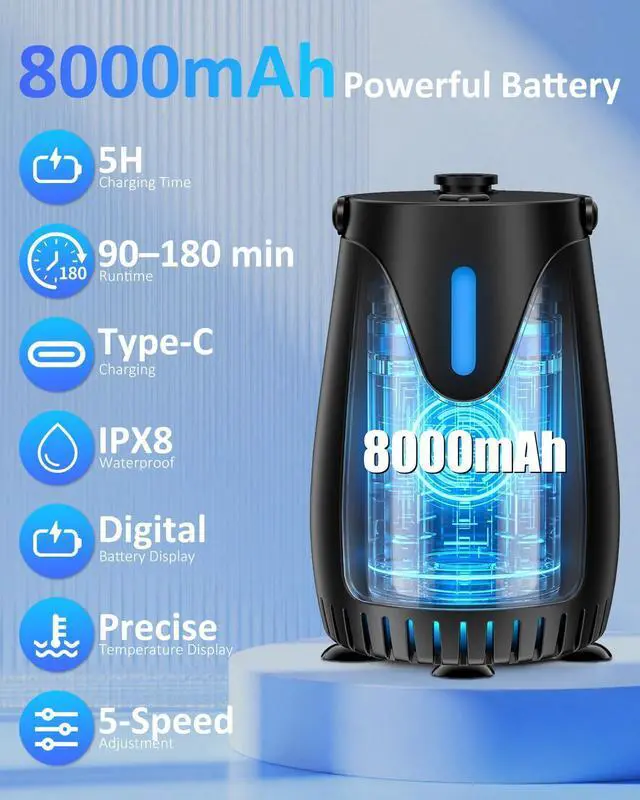 Alt view image 2 of 7 - Portable Camping Shower Pump, 8000mAh Rechargeable with Night Light
