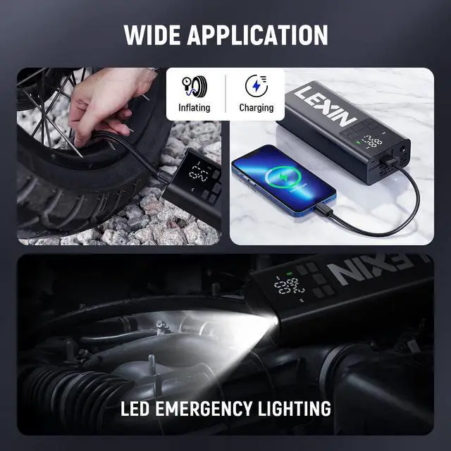 Alt view image 6 of 7 - P5 Portable Tire Inflator, 150 PSI Air Pump for Car, Motorcycle, Bike