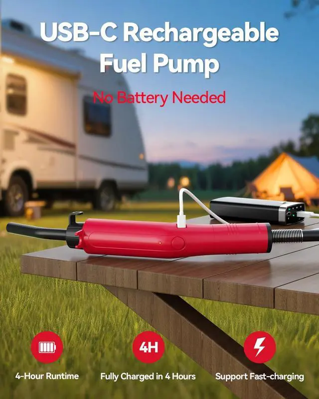 Alt view image 2 of 7 - Fuel Transfer Pump 3GPM, USB Rechargeable Electric Siphon Pump for Gasoline Diesel Water, Portable Leakproof Gas Can Pump with Upgraded Hose Material & Build, Ultra-Fast Oil Transfer Pump