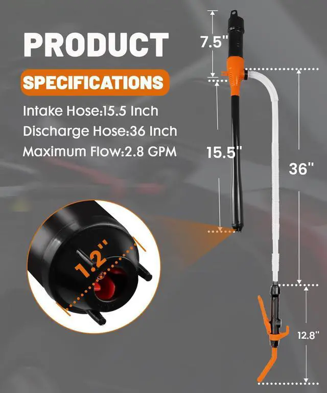 Alt view image 2 of 7 - USB Electric Fuel Transfer Pump Battery Powered & Plug-In Power Supply, Portabel Gas Gasoline Transfer Pump For 5 Gallon Gas Can-Orange