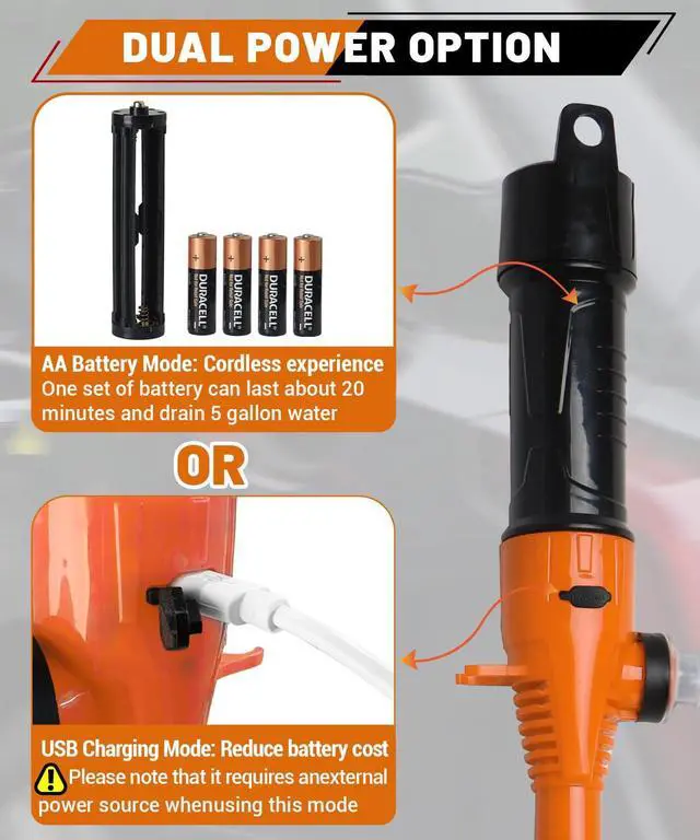 Alt view image 3 of 7 - USB Electric Fuel Transfer Pump Battery Powered & Plug-In Power Supply, Portabel Gas Gasoline Transfer Pump For 5 Gallon Gas Can-Orange