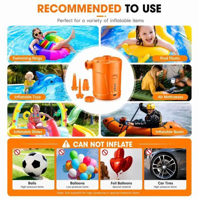 Alt view image 7 of 7 - Air Pump for Inflatables,Air Mattress Pump,5200mAh Battery,Camping Essentials,Electric Air Pump,4 Air Nozzles,Fast Inflate,Inflatable mat,Air Mattresses Beds,Pool Floats,Vacuum Storage