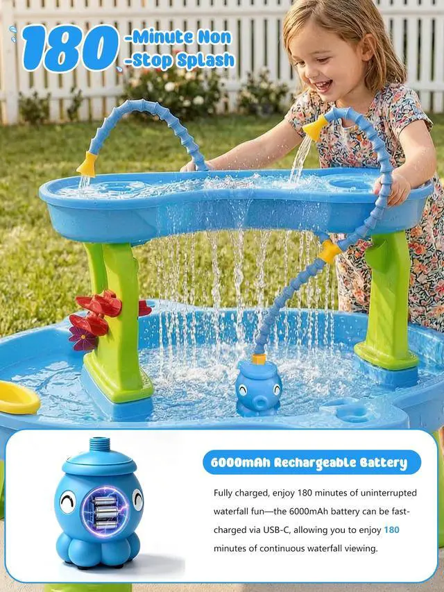 Alt view image 3 of 7 - Rechargeable Water Table Pump with Huge Water Output Water Flow Rate up to 8L/min (2.11 GPM), Ideal Water Pump for Water Table, Long-Lasting Pump for Water Table, Octopus-Shaped Water GamesBlue