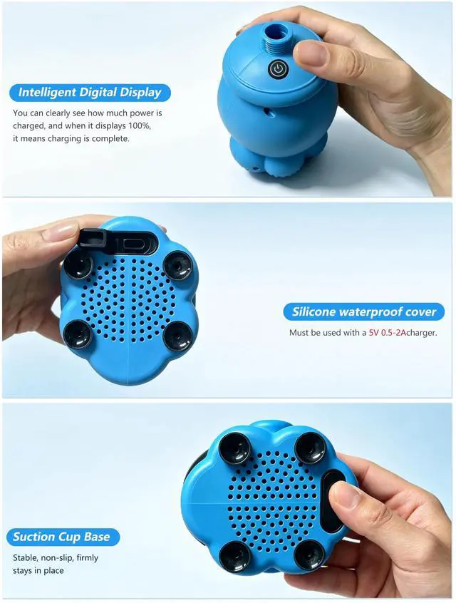 Alt view image 7 of 7 - Rechargeable Water Table Pump with Huge Water Output Water Flow Rate up to 8L/min (2.11 GPM), Ideal Water Pump for Water Table, Long-Lasting Pump for Water Table, Octopus-Shaped Water GamesBlue