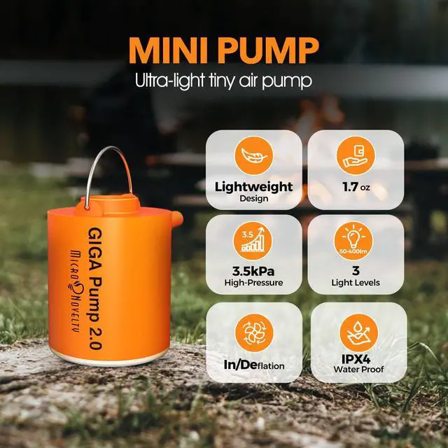 Alt view image 2 of 7 - Portable Air Pump for Inflatables, Ultra-Light 1.7oz Rechargeable Mini Air Mattress Pump with Camping Light, Inflate Deflate for Air Mattress,Pool Floats, Vacuum Storage Bags