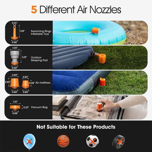 Alt view image 7 of 7 - Portable Air Pump for Inflatables, Ultra-Light 1.7oz Rechargeable Mini Air Mattress Pump with Camping Light, Inflate Deflate for Air Mattress,Pool Floats, Vacuum Storage Bags