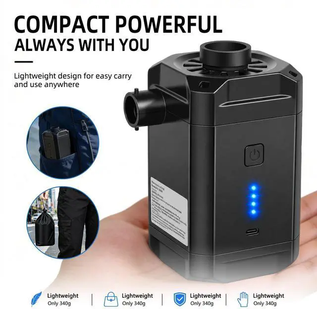 Alt view image 7 of 7 - Air Pump for Inflatables, Air Mattress Pump,5200mAh Rechargeable Air Mattress Pump with 4 Nozzles & LED Indicator, Quick-Fill Cordless Inflator Deflator for Pool Floats, Camping, Air Bed