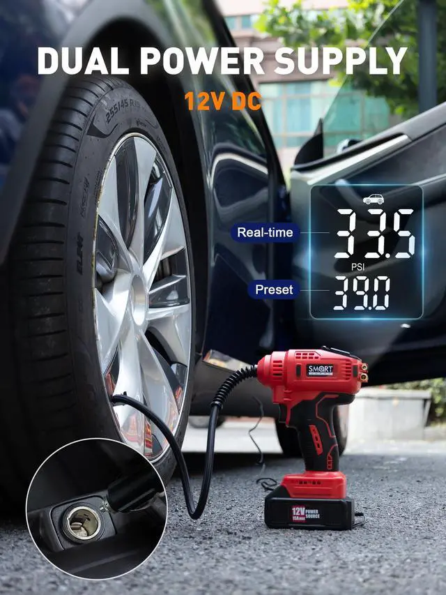Alt view image 6 of 7 - Portable Tire Inflator for Car, 20V/12V Dual-Power & Max 150 PSI Design