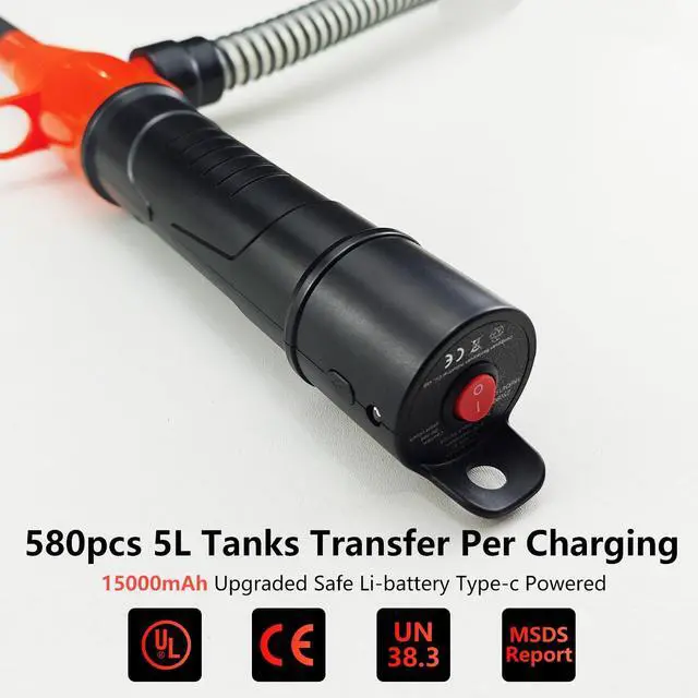 Alt view image 2 of 7 - 3.5GPM Li-Battery Portable Fuel Transfer Pump for Gas, Diesel, Water, Gas Siphon Pump for Gasoline, Cars, Motorcycles, Camping, UL&CE Listed, Rechargeable Via Type-C