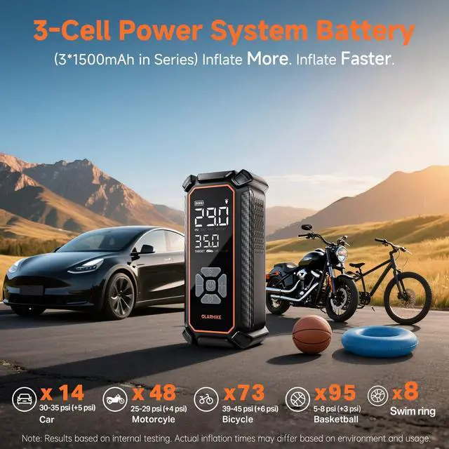 Alt view image 4 of 7 - Cordless Tire Inflator Portable Air Compressor, 150 PSI Bike Pump